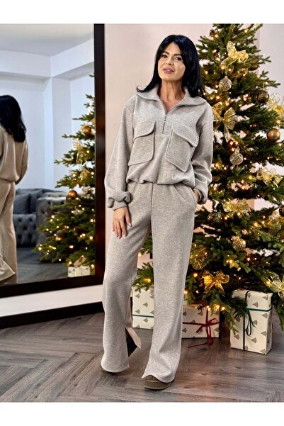 RAMONA BADESCU EXCLUSIVE Chunky knit tracksuit with cargo top and flared pants