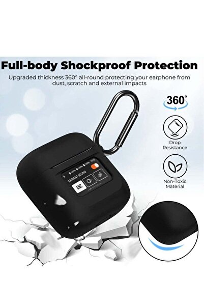 Generic Silicone Headphone Case for JBL Tour Pro 2 — Shock Resistant, Keychain, LCD Touch Visible (Black)