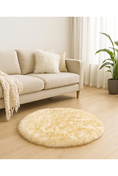 Biki Round Fluffy Rug 94×94cm – Soft Fuzzy Circle Fur Carpet for Bedroom & Living Room