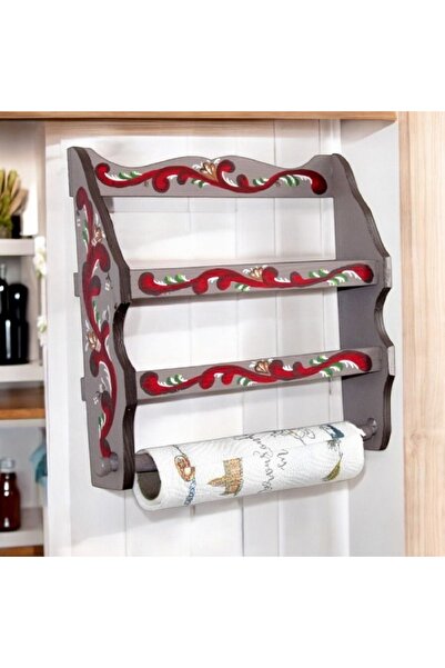 Decoratiuni Vintage Casa Retro Suport din lemn pentru prosop si condimente, gri, rosu,, pictat manual, 33 x 33 cm