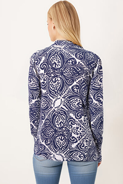armonika Women's Navy Blue-White Patterned Long Sleeve Hijab Shirt Arm-26K001070