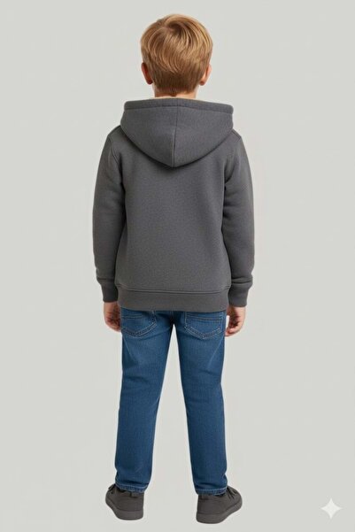 wakawakakidsstore K Hooded Zippered Boy's Sweatshirt with Fur Inside