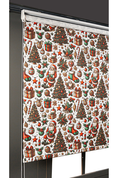 bizdenperde Baskılı Yılbaşı Çam Ağacı Desen Stor Kaliteli Güneşlik Perdeler