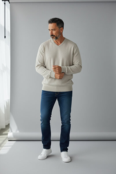 Butik Genuine Wool Thick Winter V-Neck Sweater