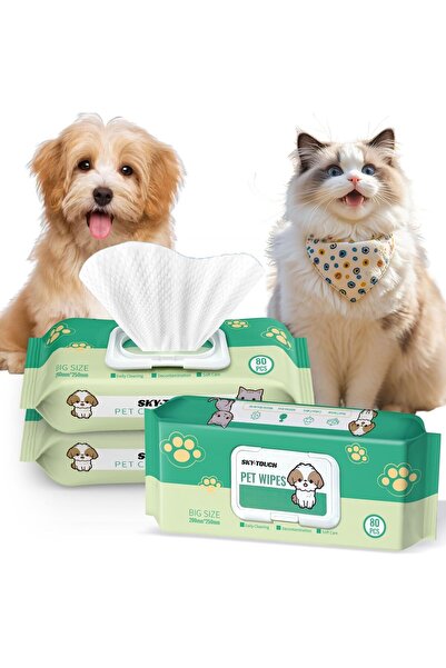 SKY TOUCH SKY-TOUCH Dog Wipes 240pcs Plus Size Pet Grooming Wipes Unscented (Green, 3 Pack)