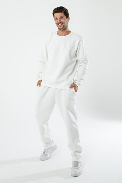 a02teks Men's Cotton Fleece Lined Embroidered Black Men's Tracksuit Set