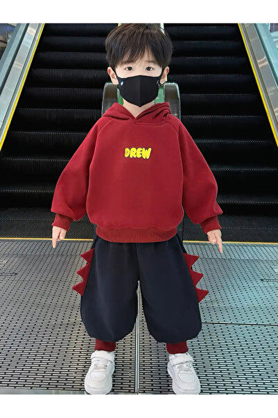 npLStore Children's Drew Printed Ear Detailed Oversized Hooded Sweatshirt Tracksuit Set