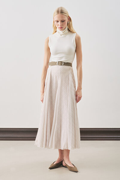 Manuka Plaid Patterned Flawed Skirt Ecru