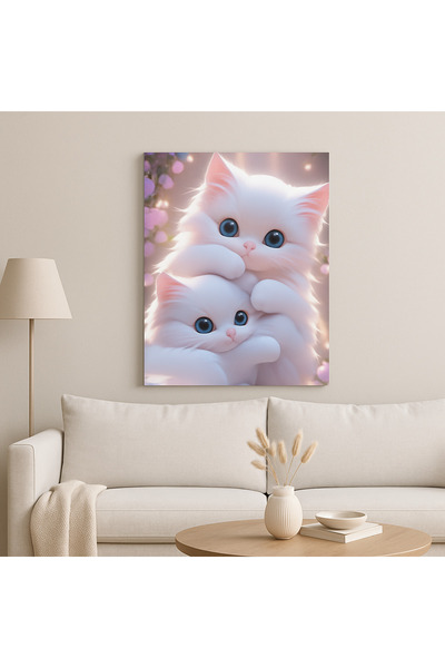 BLT DİZAYN Fairy Tale Cute White Cats Glass Painting