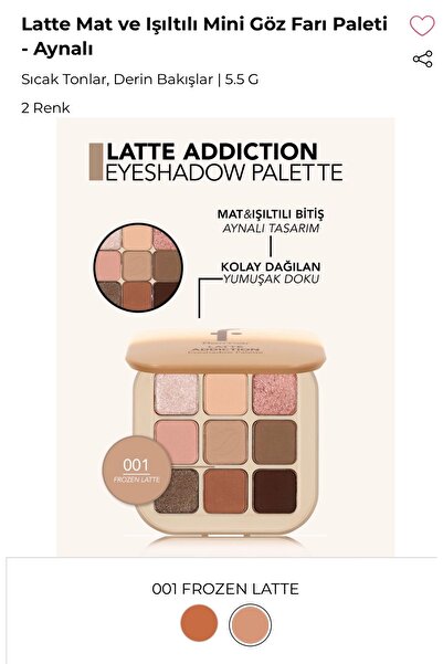 Flormar Latte Mat ve Işıltılı Mini Göz Farı Paleti-Aynalı-001 Frozen Latte