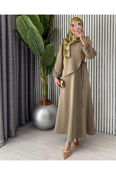 Molly Nelly Γυναικείο μακρύ φόρεμα σκουμπά με λεπτομέρεια σάλι με γιακά