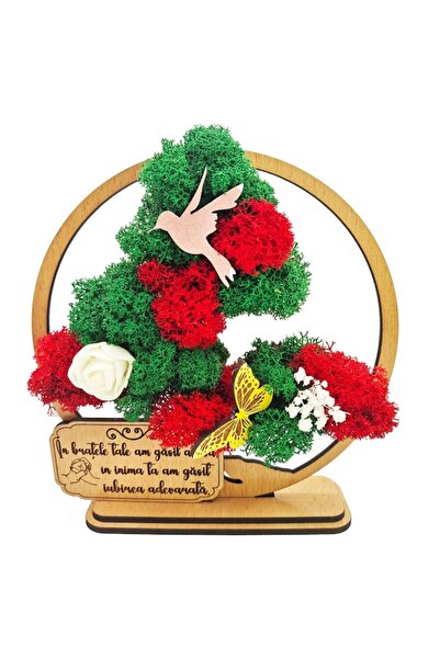 OEM Decorative Bonsai Frame with Stabilized Moss, Message for Partner, Light Beige, 15cm