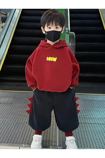 npLStore Children's Drew Printed Ear Detailed Oversized Hooded Sweatshirt Tracksuit Set