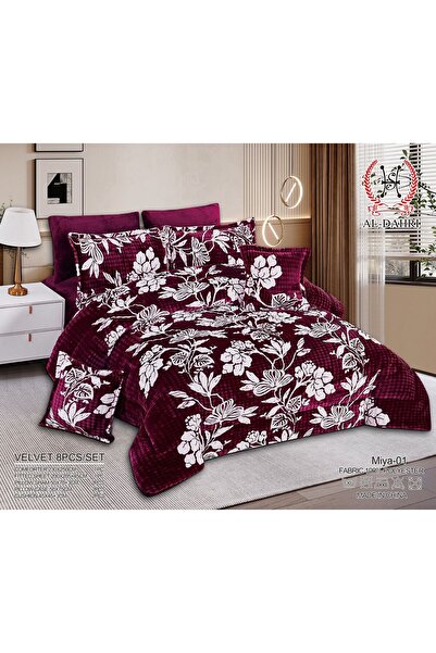 HOURS Mari Royal Winter Double Bedspread Set, 8 Pieces, Elegant Velvet Design