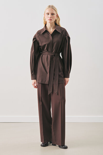 Manuka Wide Sleeve Belted Shirt Brown