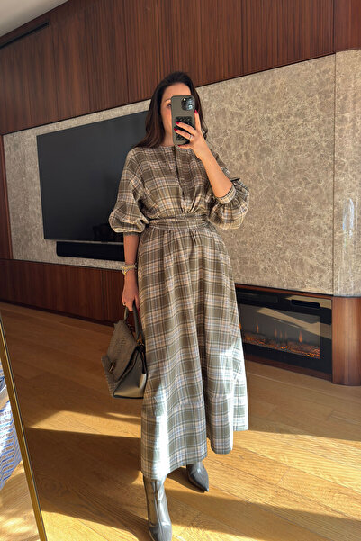 MAGARDE Rochie cămașă în carouri - KHAKI