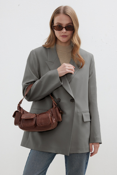 Manuka Double-Breasted Classic Blazer Jacket Gray