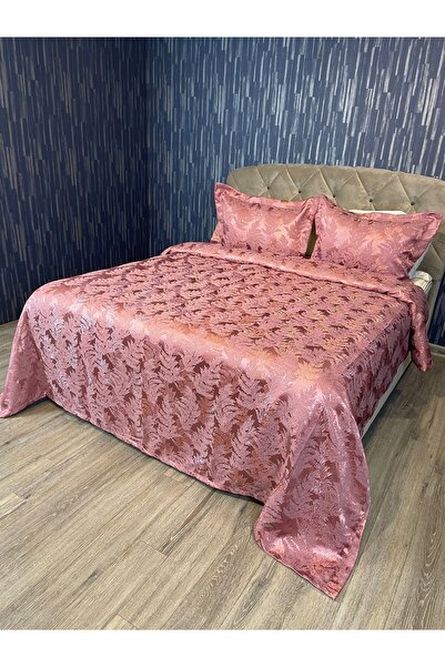 Lady London Yatak Örtüsü Jakarlı Şönil Çift Kişilik- 3 Parça - Gül Kurusu Reng