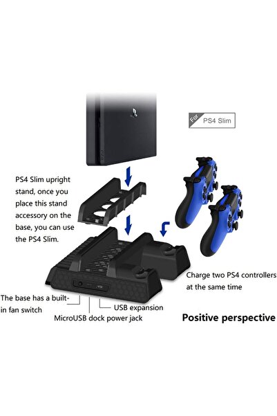 eWINNER Multifunctional Cooling Vertical Stand for PS4/PS4 Slim/PS4 Pro with 3 Fans, 2 USB Ports & 1