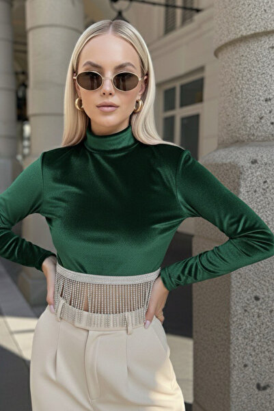 oshebu Γυναικεία βελούδινη μπλούζα με λεπτομέρειες από πέτρα βάτα τεμαχίων