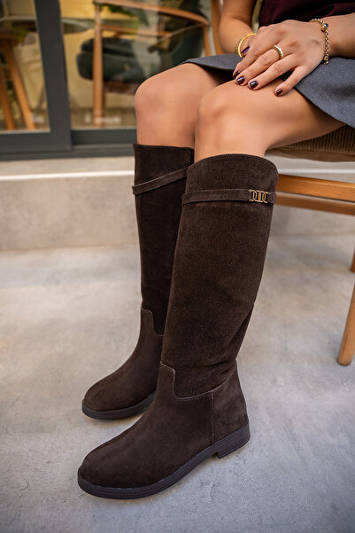 LAMİNTA Hunt Bitter Brown Suede Women's Detachable Buckle Detailed Boots