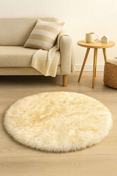Biki Round Fluffy Rug 94×94cm – Soft Fuzzy Circle Fur Carpet for Bedroom & Living Room