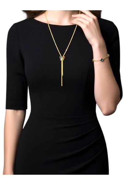 NEW STYLE Stainless steel accessory set with colored stones, necklace size 47 + 5 cm and bracelet size 16 + 5 cm, comes in a suitable gift box.