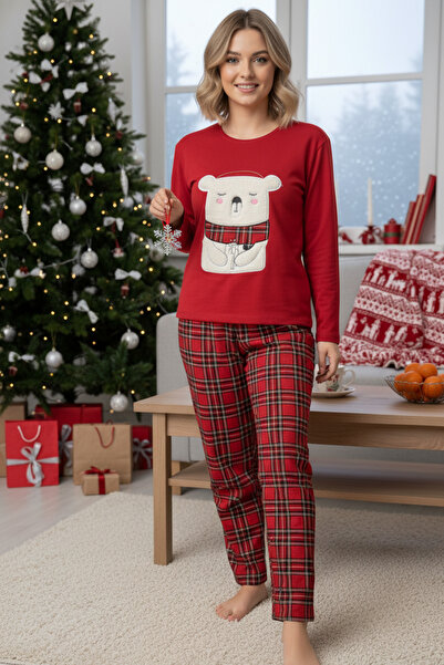 ELİTOL New Year's Cotton- Stretch Fabric Women's Pajama Set