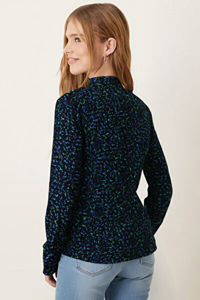 armonika Women's Green-Blue Patterned Long Sleeve Hijab Shirt Arm-26K001070