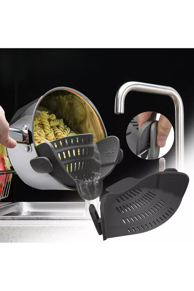 zola Silicone strainer for pot with clip attachment, 23 x 11 cm, gray