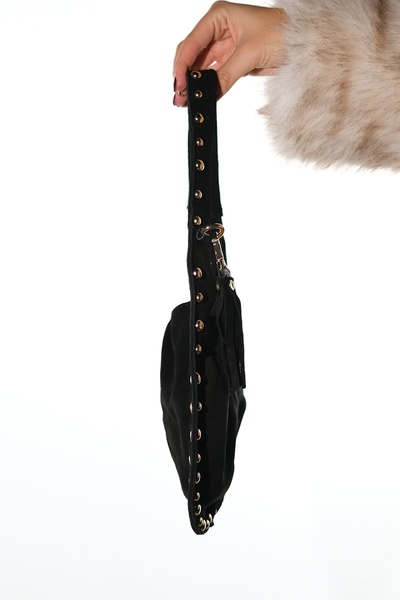 LuviShoes Antino Black Suede Genuine Leather Trocley Women's Shoulder Bag