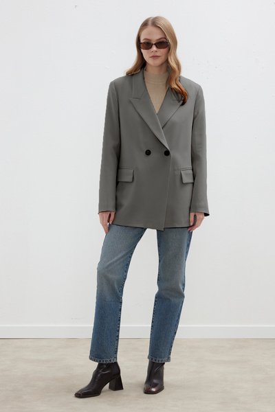 Manuka Double-Breasted Classic Blazer Jacket Gray