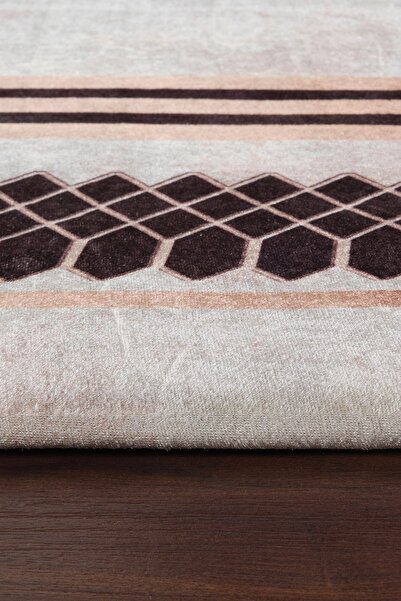 RENKLİBUTİK Velvet Textured Elastic Sponge Non-Slip Washable Modern Patterns Carpet Cover-6 M2