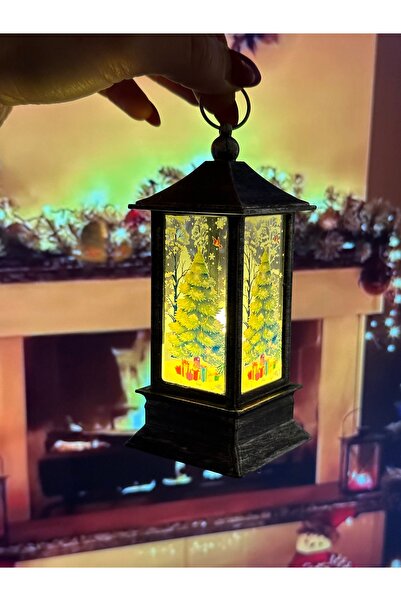 CHANCE GİFT Led Lighted Christmas Lantern Pine Tree Themed Christmas Lantern Tree Ornament Decorative Lighted Ornament
