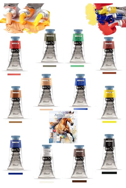 arttone Masaüstü Ortaboy Şövale ART-X Artıva Serıes Oıl Color 37 ML 12"li Set 10LU Fırça Tuval Set