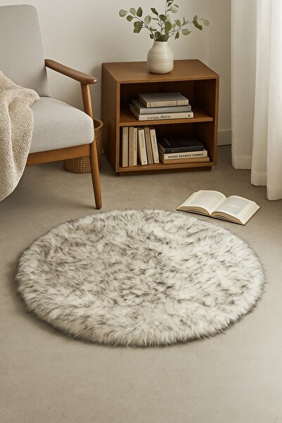 Biki Round Fluffy Rug 94×94cm – Soft Fuzzy Circle Fur Carpet for Bedroom & Living Room