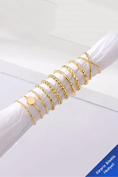 Si moda 10’lu Gold Eklem ve Parmak Üstü Yüzük Kombini Set