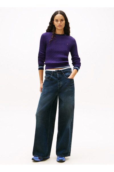 Tommy Jeans Yuvarlak Yaka Standart Nakışlı Mor Kazak Kadın DW0DW22165VLY