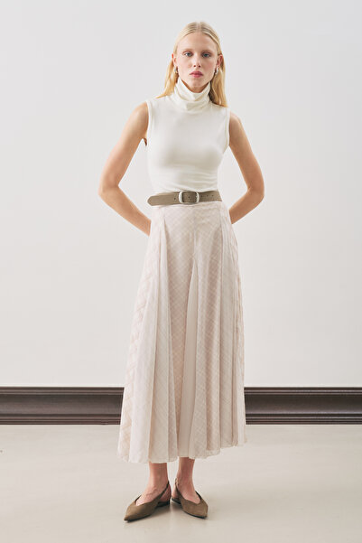 Manuka Plaid Patterned Flawed Skirt Ecru