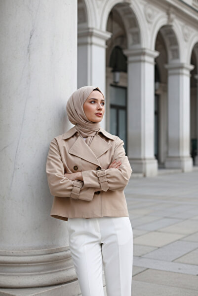 Zeneva Collection Açık Bej %100 Pamuk Gabardin Astarlı Oversize Geniş Kalıp K...