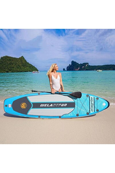 WELANDFUN ŞİŞME SUP BOARD/STAND UP PADDLE BOARD PATİ DOSTU YÜZEY (320x85x15 CM) MAVİ