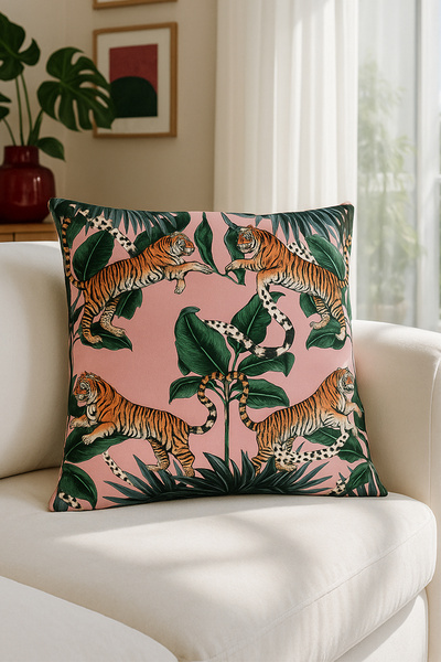 Premier Home Tiger Pattern Velvet Cushion Cover Pink V1 50X50