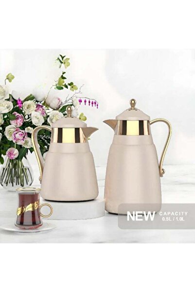 REFAN Dallah Set, Beige with Gold - 1 L + 0.5 L