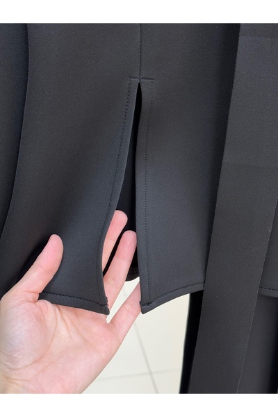MİHRA STORE Filiana Tie-Up Skuba Skirted Suit-Mt8577 Black