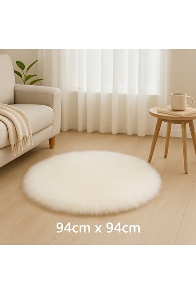 Biki Round Fluffy Rug 94×94cm – Soft Fuzzy Circle Fur Carpet for Bedroom & Living Room