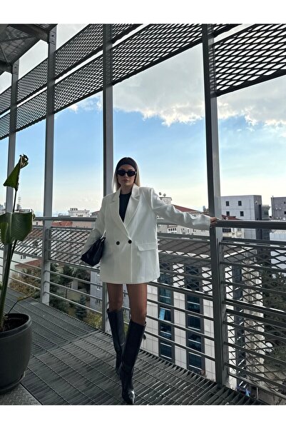 solena sln Γυναικείο μπλέιζερ πολυβισκόνης με διπλά κουμπιά βάτα τεμαχίων oversized