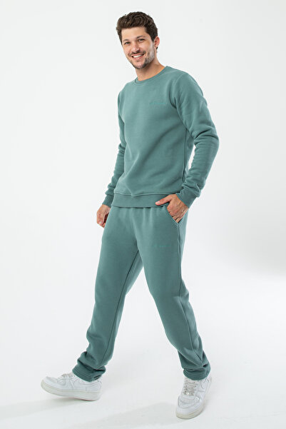 a02teks Men's Cotton Fleece Lined Embroidered Black Men's Tracksuit Set