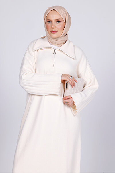 My City 44102 - Stylish Comfortable Knitwear Zipper Neckline Long Dress for Women