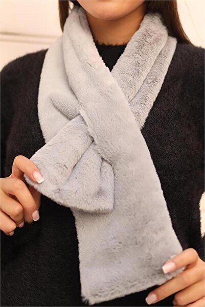 Neşeli Butik Women's Gray Plush Scarf Neck Warmer Nbaks040
