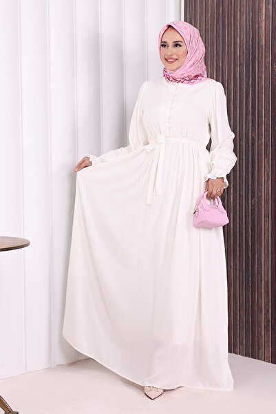 Bym Fashion Button Detail Dress 6055 Ecru